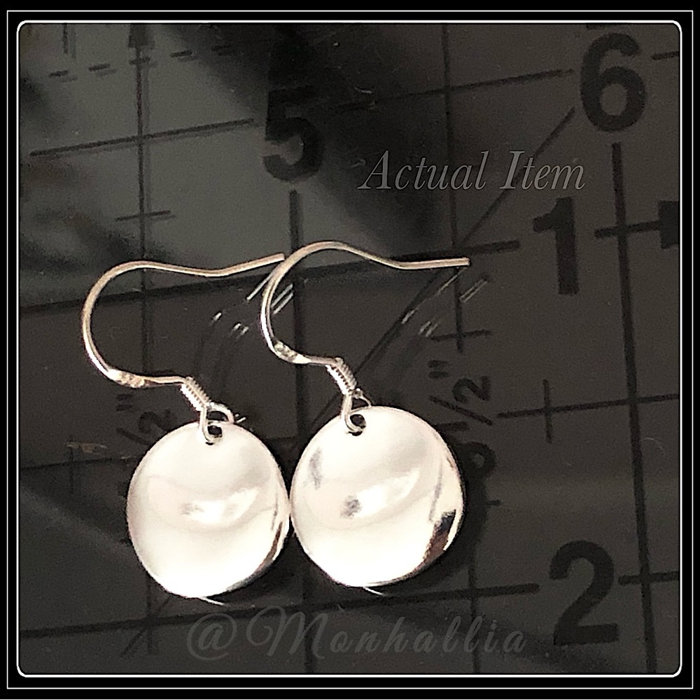 Clearance! New 925 silver round disc medallion minimalist charm earrings - Picture 5 of 6